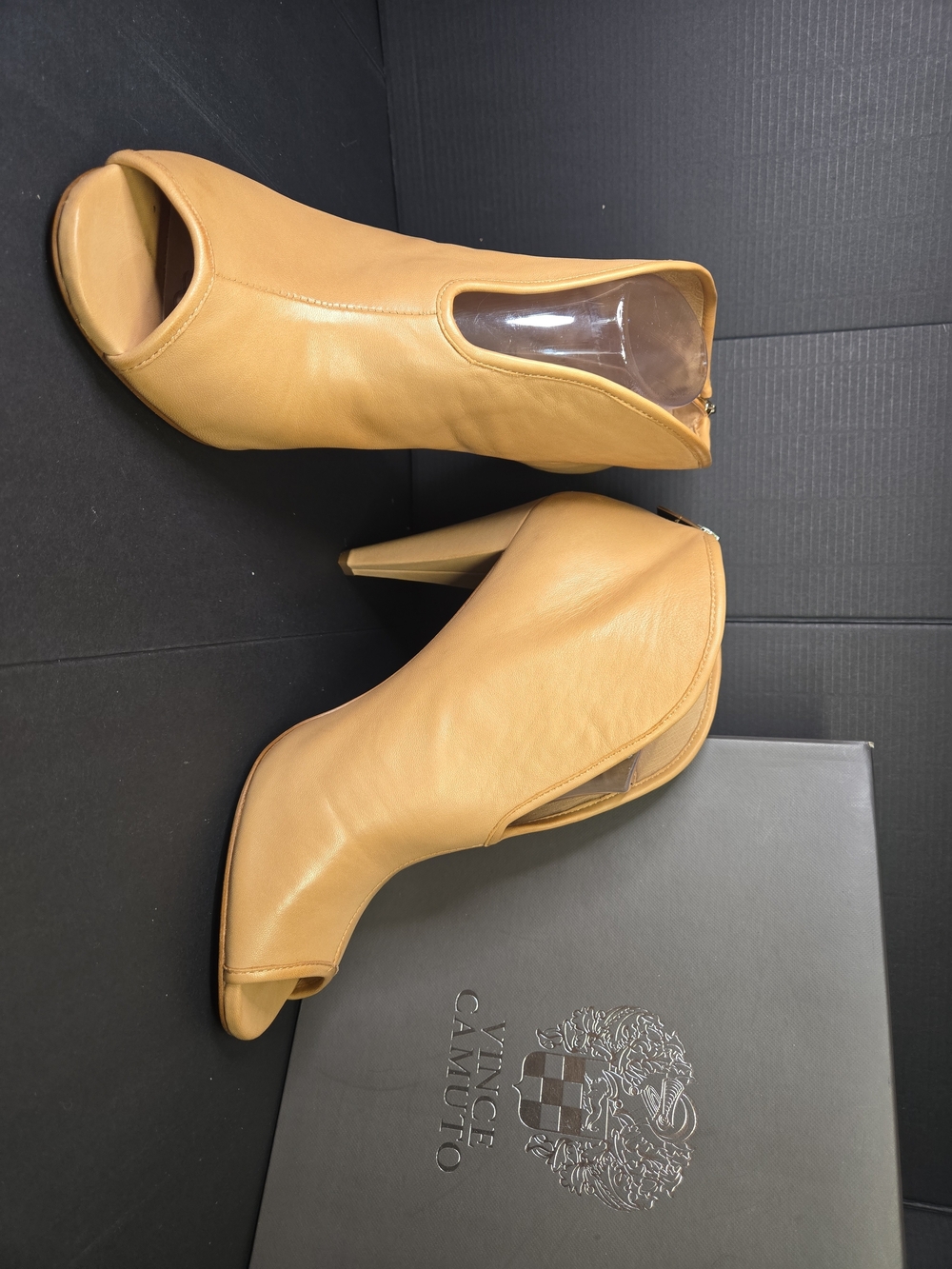 Vince Camuto Amber Peep Toe Booties in Camel/Tan Leather Size 11 - Picture 2 of 15